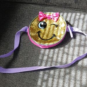 Smiley Face Kids Crossbody Bag - Gold and Pink